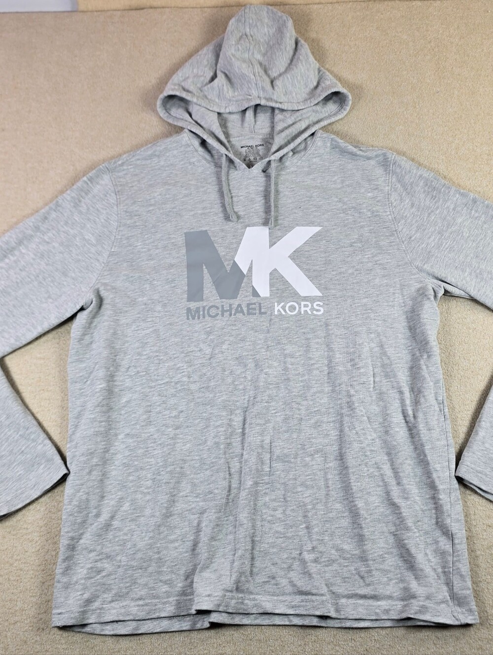 Michael Kors Hoodie Womens XL Gray Logo Pullover Sweatshirt Lightweight MK Top